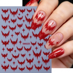 1pc Gothic Style Bat Nail Stickers Red Black Bat Wings Stars French Design Nail Decals DIY Halloween Manicure Decoration Slider