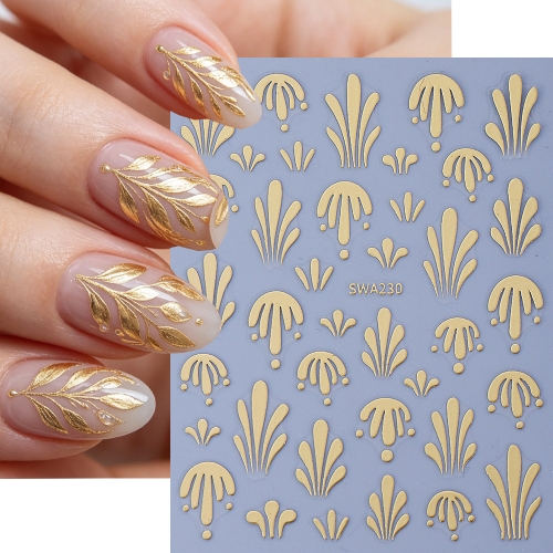 1pc Bronzing Nail Sticker Golden Flower Petals Lines Self-Adhesive Bohemian Nail Decals DIY Manicure Decoration