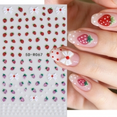1pc Sweet Strawberry 5D Nail Art Stickers Cute Bowknot Dot Nails Decals Manicure Nail Technician Supplies for Summer Music Fest