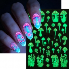 1pc Luminous Halloween 3D Nail Sticker Gothic Skulls Skeletons Mushrooms Glow In Dark Adhesive Decal Flowers Manicure Foils