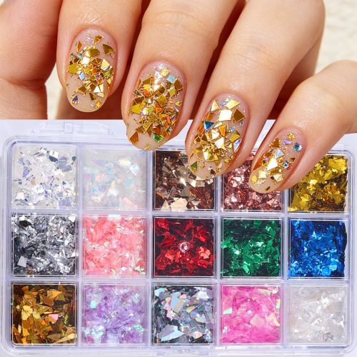 1box Holographic Irregular Nail Glitter Flakes Iridescent Aurora Sparkle Sequin Sparkling DIY Manicure Decor Accessories