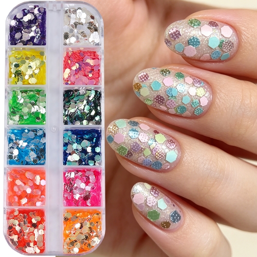 1box Neon Color Dotted Textured Hexagon Nail Sequin Colorful Y2K Dopamine Slices Spangles Party DIY Sparkly Manicure Glitter