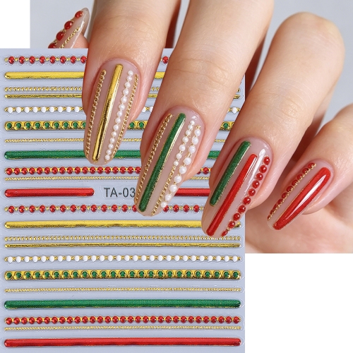 1pc 5D Embossed Nail Stickers Gothic French-style Beaded Nail Rings Gold Rings Decals Sliders Manicure Decor