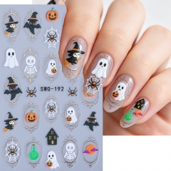 1pc Halloween Nail Stickers Cute Cartoon Ghost Pumpkin Skeleton Spider Bat Design Nail Decals DIY Manicure Decor