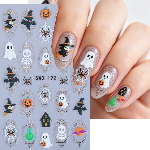 1pc Halloween Nail Stickers Cute Cartoon Ghost Pumpkin Skeleton Spider Bat Design Nail Decals DIY Manicure Decor