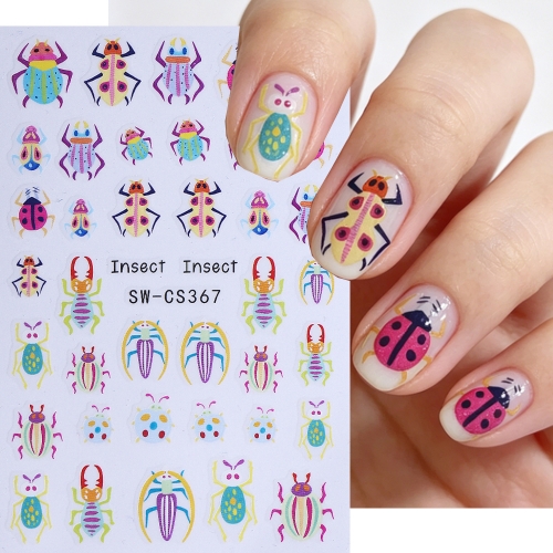 1pc Colorful Cartoon Insect Nail Art Stickers Cute Ladybug Beetle Adhesive Decals Foils DIY Nail Decoration Charm Manicure Tips