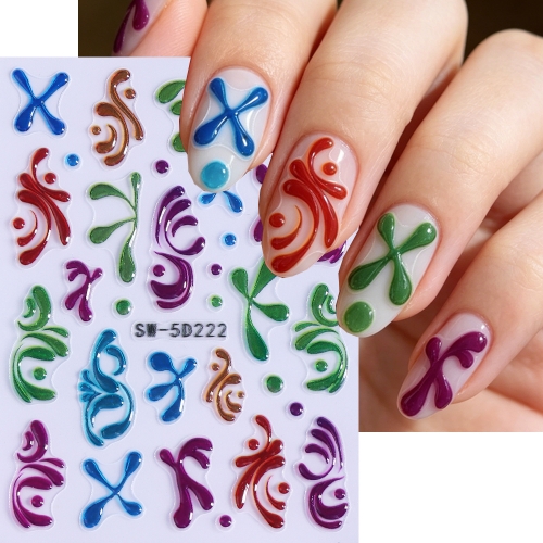 1pc Graffiti Lines Embossed Nail Art Sticker Colorful Abstract Lines Self Adhesive Nail Decals Manicure Decoration Slider