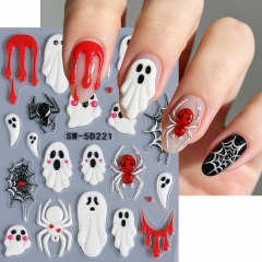 1pc 5D Embossed Self Adhesive Nail Art Stickers Halloween Cat Pumpkin Ghost Manicure Party Decal Sliders