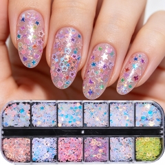 1box Iridescent Star Heart Moon Rabbit Nail Glitter Sequins Hollow Pentagram Nail Flakes Cute Flower Bunny Manicure Paillettes