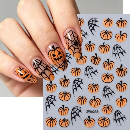 1pc Halloween Festive Nail Art Stickers with Pumpkin Spider Web Bat Ghost Design for Nail Decoration and Party Look