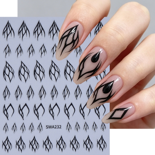 1pc Black Gothic Nail Art Sticker Thorn Vine Fire Flame Adhesive Decals Zebra Cow Animal Print French Halloween Manicure Slider