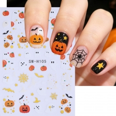1pc Adorable Halloween Nail Sticker Spooky Pumpkin Design Decals Bronzing Spider Web Bat Holiday Sliders Manicure Decor