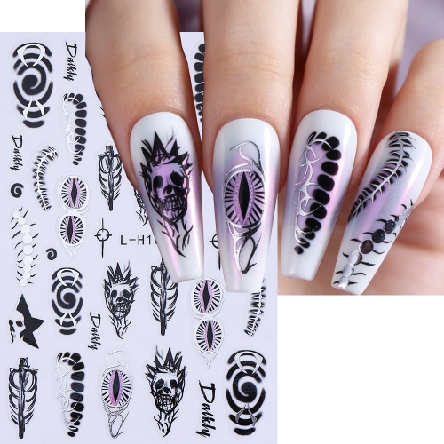 1pc Halloween Gothic Black Nail Stickers, Vintage Spooky Skulls, Eyes, keel Design Nail Decals For Holiday Gifts DIY