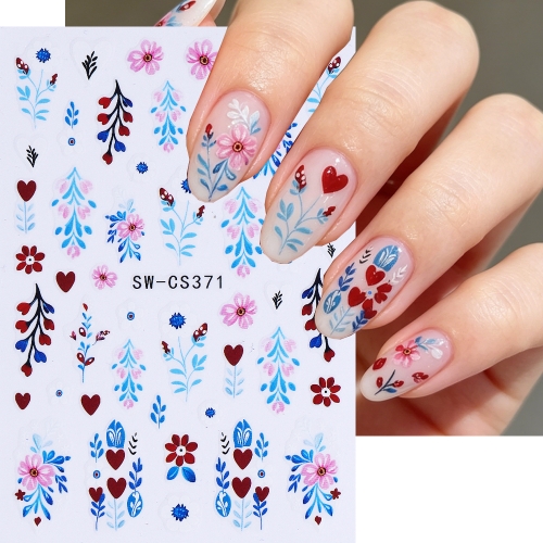 1pc Retro Florals Nail Sticker Colorful Flower Petal Leaf Love Pattern Design Nail Decals DIY Manicure Decoration Nail Supplies