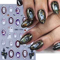 1pc Halloween Nail Sticker Cute Cartoon Ghost Castle Bat Pumpkin Silver/Gold Border Design Nail Decals DIY Manicure Decoration