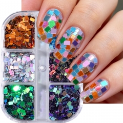 1box Laser Square Nail Art Glitter Sequins Holographic Flakes Mosaic Chessboard Plaid Decor DIY Manicure Sparkly Accessories