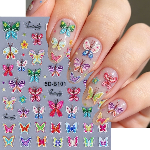 1pc 5D Butterfly Nail Stickers Self-Adhesive Plaid Strawberry Tulip Slider Accessories Summer Nail Decorations Decals