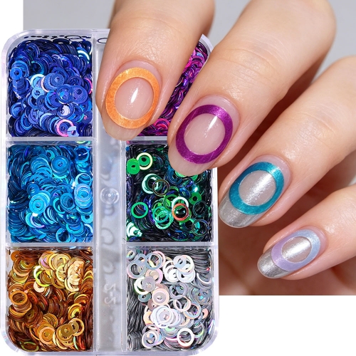 1box Laser Hollow Circle Nail Sequins Holographic Filling Glitter Flakes DIY Bubble Design Round Flash Manicure Crafts Decor