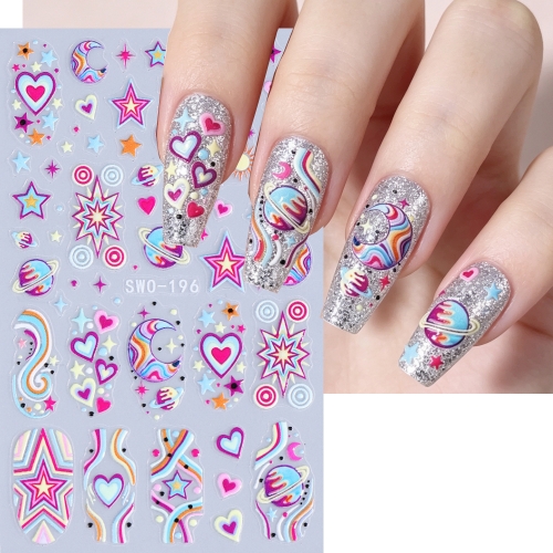 1pc Sweet Love Heart Star Nail Art Stickers Shining Stars Gems Pattern Sticker Self Adhesive Nail Art Decoration for DIY Manicure