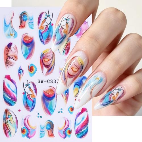 1pc Colorful Nail Stickers Self Adhesive Marble Gradient Lines Geometric Design Nail Decals DIY Manicure Decor