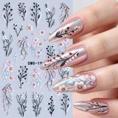1pc Pink Flower Nail Stickers Elegant Flower Petals and Leaves French Design Nail Decals DIY Manicure Decoration
