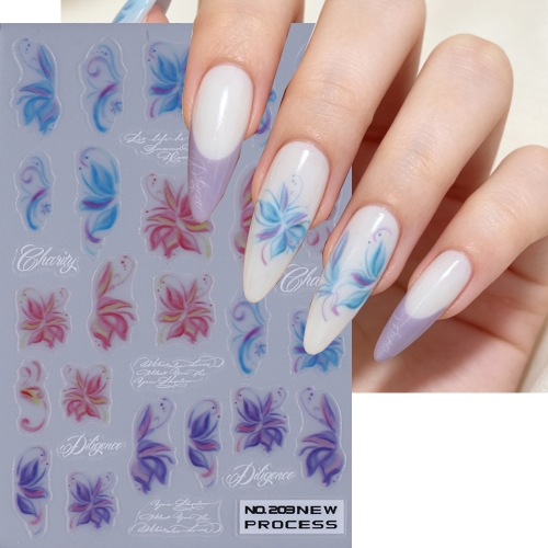 1pc Black White Gothic English Letters Nail Art Stickers Decals Retro Blue Green Flower 3D Relief Nail Supplies for Nail Tech Party Salon