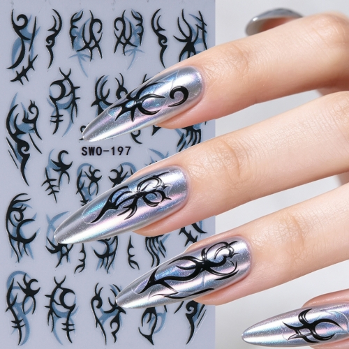 1pc Gothic Line Nail Stickers Black Blue Tribal Thorns Line Design Self Adhesive Nail Decals DIY Halloween Manicure Decoration