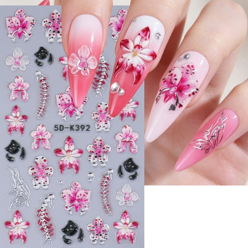 1pc 5D Flower Lily & Hibiscus Petals Nail Stickers Gothic Punk Bow And Arrow Chain Nail Stickers DIY Halloween