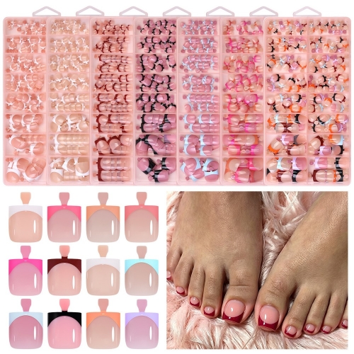 1box Nude Short Square Soft Gel Press On Toenails Pre Designed Fake Toe Nails Reusable Acrylic False Toenail DIY Salon