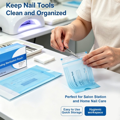 1box Disposable Nail Art Sterilizing Bags Transparent Visibility Nail Art Plier Equipment Disinfection Storage Tools