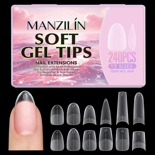 1box Short Almond Soft Gel X Nail Tips Full Cover Coffin Stiletto Frosted Matte Fake Nails Press On Nails DIY Salon