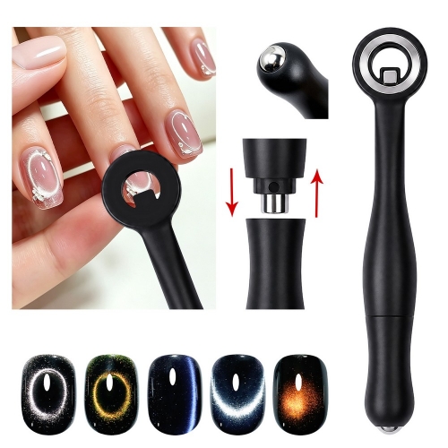 1pc 3D Holes Shaped Nail Magnet 3 in 1 Nail Art Cat Eye Magnet With Handle Detachable Magnetic Tools for Void Glass Bead Effect