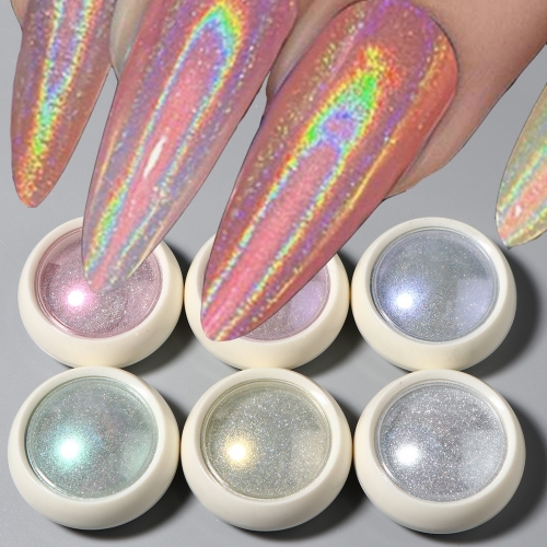 6jars/set Holographic Nail Powder Chrome Laser Magic Mirror Glitter Rub Dust Flakes High Quality Shinning Manicure Decoration Pigment