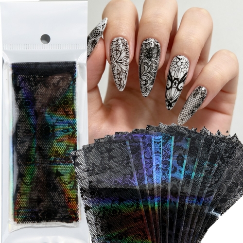 14pcs/set Assorted Black Lace Nail Transfer Foils Stickers Vintage Hollow Floral Nail Stickers Elegant Romantic Wedding Nail Decor