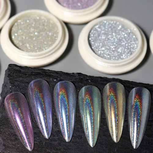 1jar Laser Shining Mirror Nail Glitter Ultra Fine Sparkly Holographic Nail Powder Metallic Rub Dust Laser Chrome Pigments