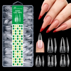 480pcs/box Almond Soft Gel Nail Tips Half Matte Full Cover Coffin Stiletto Artificial Press On False Nail Extensions for DIY Salon