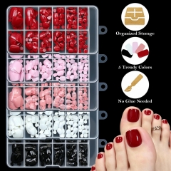 120Pcs/box Summer Press On Toes Full Cover Tips White Short Square False Toenails Pure Color Acrylic Artificial Wearable Toenails