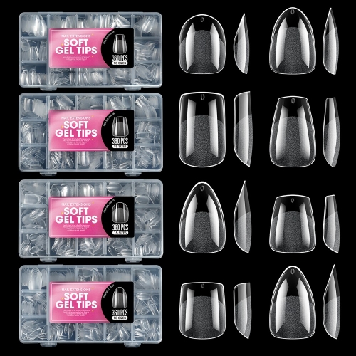 360pcs/box Fake Nails Full Cover Soft Gel False Nail Tips Almond/Square/Coffin Capsule Nail Tips Nail Extension