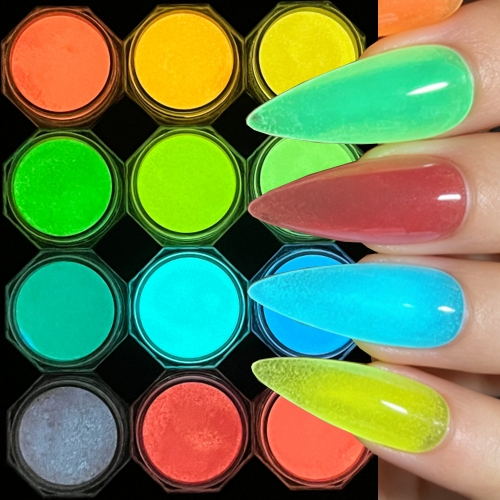 12colors/set Fluorescence Rainbow Nail Pigment Neon Shimmer Highlight Glossy Glitter Powder Gradient Chrome Sparkly Manicure Decor