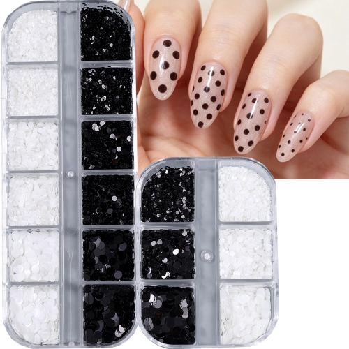 1box Black White Polka Dots Nail Glitter Sequins Mixed Round Dot Nails Flakes Create Retro Flower Pattern Manicure Decorations