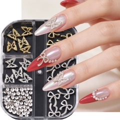 1box Alloy Hollow Butterfly Nail Charms 3D Golden Silvery Metal Butterfly Nail Parts Nail Art Decoration
