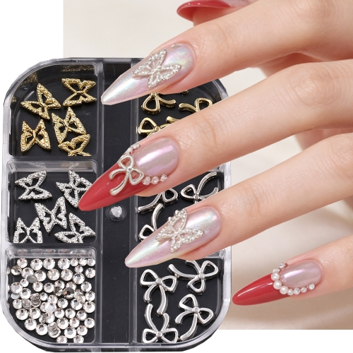 1box Alloy Hollow Butterfly Nail Charms 3D Golden Silvery Metal Butterfly Nail Parts Nail Art Decoration