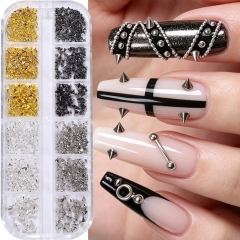 1box Mix Gothic Punk Gold Sliver Cone Shape Nail Rivets Y2K Pentagram Jewelry Halloween Manicure Nail