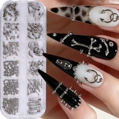 1box Goth Punk Nail Charms Studs Piercing Designs Metallic Silvery Nails Art Rivets 3D Stars Alloy Nail Art Decorations
