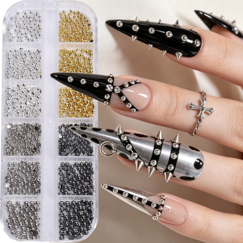 1box 3D Half Round Beads Nail Art Charms Metal Rivet Nail Jewelry Nail Art Decoration Accessories For DIY Manicure