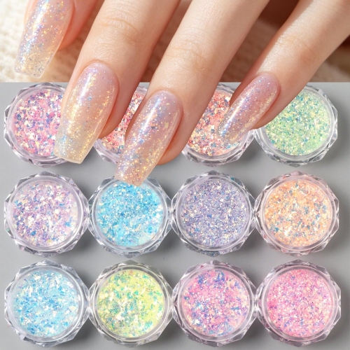 12colors/set Iridescent Mermaid Nail Sequins Aurora Holographic Irregular Nail Glitter Flakes DIY Nail Art Decorations