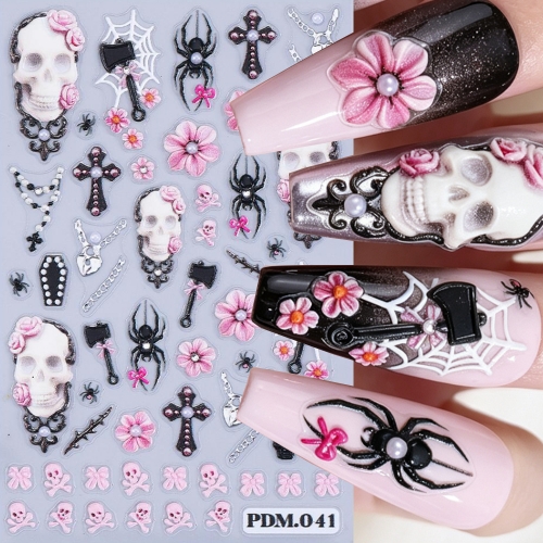 1pc 5D Embossed Lips & Spider Halloween Nail Stickers Spider Web Cherry Blood Star Decals Manicure Accessories