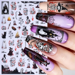 1pc Halloween Dark Gothic Nail Stickers - Scary Blood Handprint Pumpkin Skull Pattern Nail Decoration