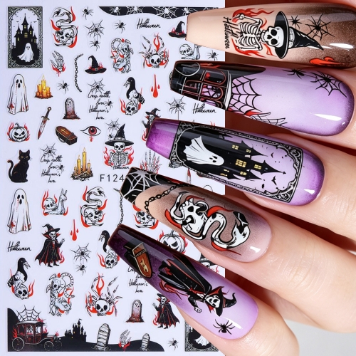 1pc Halloween Dark Gothic Nail Stickers - Scary Blood Handprint Pumpkin Skull Pattern Nail Decoration