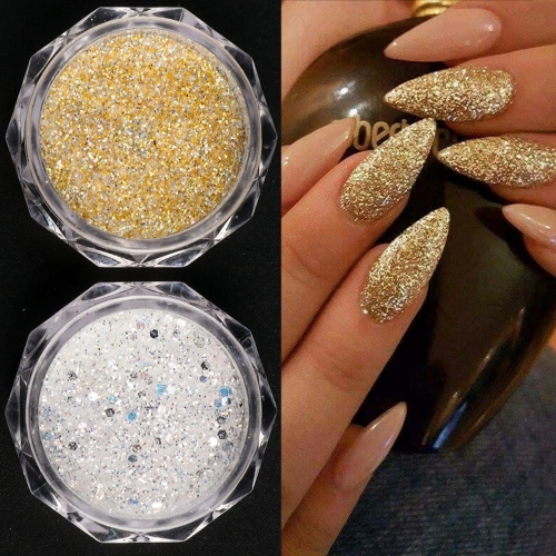 2colors/set Golden Silvery Nail Art Sugar Powder Holographic Luxury Style Autumn Winter Golden Silvery DIY Nail Pigment Dust Decor